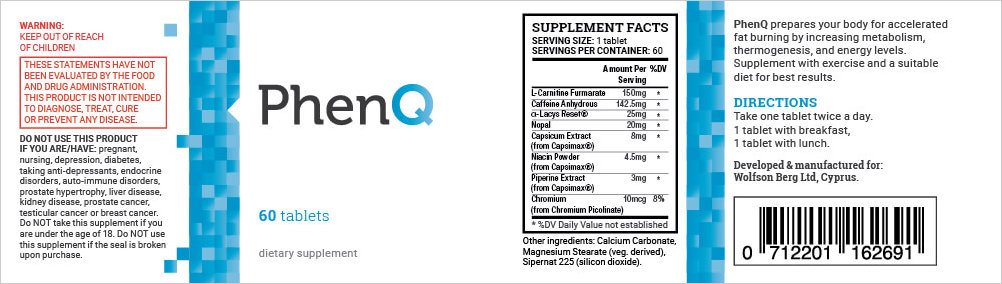 PhenQ ingredients label