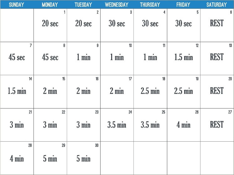 The 30 day plank challenge Calendar